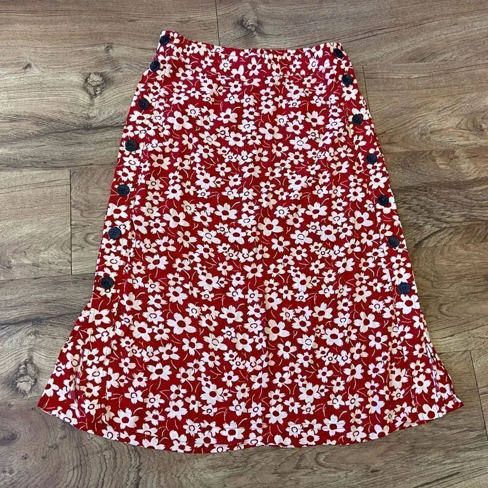 NWTโMadewellย redโmidiโskirtโwithโcreamโflowers